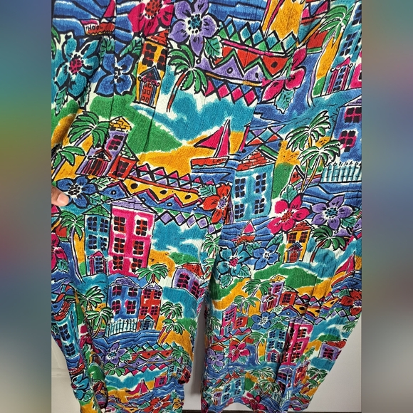 Day For Night Vintage Wide Leg Vacation Romper Jumpsuit #New Sz Large Fun Print - Picture 10 of 12
